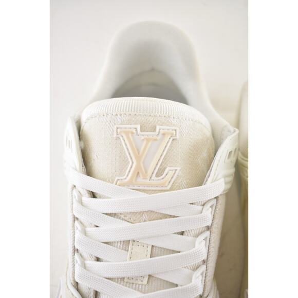 Louis Vuitton Beige Denim Monogram White Low Top Trainer Sneaker UK 9 US 10 11 - Picture 10 of 16